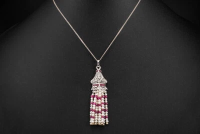 Anhänger des Orients mit Rubin Diamanten und Perlen in 750er Weißgold Schmuck - Bild 1 von 4