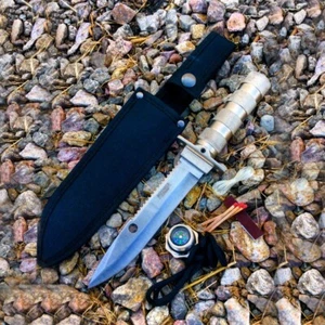 New Heavy Duty 10.5" Stainless Steel Blade Survival Knife with Sheath W/ Compass - Picture 1 of 3