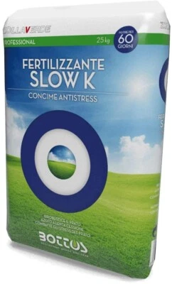 Bottos - SLOW K - Concime Fertilizzante per Prato - 13-5-20 + 2,5 MgO - 25Kg