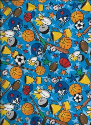 New All Sports and Stars on Blue Flannel Fabric by the Quarter-Yard - Image 1 of 3