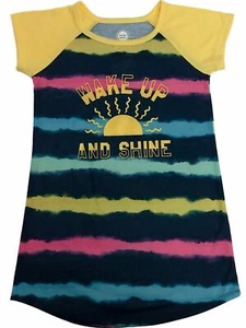 Girls Blue Tie Dye Striped Nightgown Wake Up & Shine Night Gown Dress - Picture 1 of 2