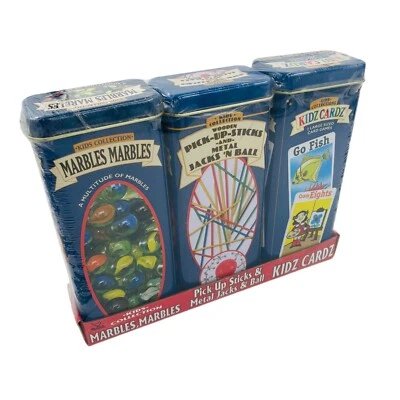 3 Cardinals Kids Collection Family Games in Tins Marbles Pick Up Sticks Cards - Image 1 of 4
