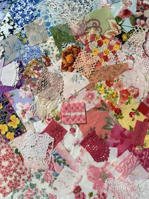 Collection of 90+ DELIGHTFUL vintage & new fabric scraps, trims, snippets - Image 1 of 4