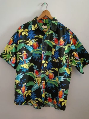 Coast Highway Black Hawaiian Parrot Shirt Men's XL Cotton Tropicana Theme - Image 1 of 4