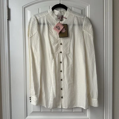 Новый с Ярлыками Juicy Couture шелковая смесь белый ангел пинтак плиссированные блузка размер L Y2K - Изображение 1 из 4
