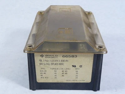 Gould Shawmut 66583 Power Distribution Block 600V 3P C/W Buss CPDB-3 Cover USED - Image 1 of 3