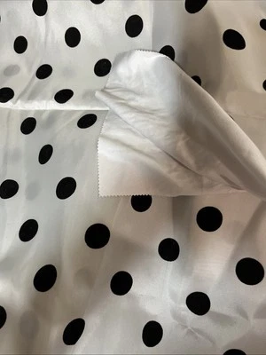 Vintage Fabric 58”W x38" L Flocked Black & White Polka Dot Taffeta - Image 1 of 4
