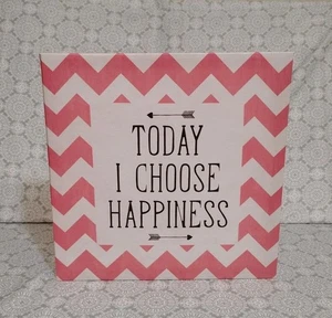 Louise Carey Canvas Wall Decor 11" "Today I Choose Happiness" Pink Chevron Art - Picture 1 of 3