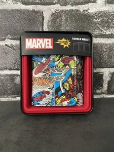 Marvel Comics Spiderman Hulk Capitán América Iron Man Cuero Triple Cartera Lata - Imagen 1 de 7