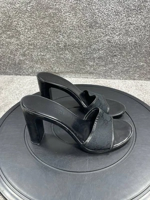 Sandalias Gucci Para Mujer Talla 7.5 B Deslizables Cuero Negro Informales Sin Cordones Tacón Bloque Foto 1 de 4