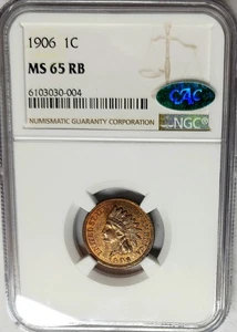 Choice 1906 Red-Brown Indian Head Cent 1C NGC MS-65 RB CAC Certified Red Brown - Picture 1 of 4