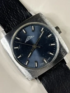 ACKRO Vintage 1970’s Men’s Manual Blue Silver Square Watch - Picture 1 of 5