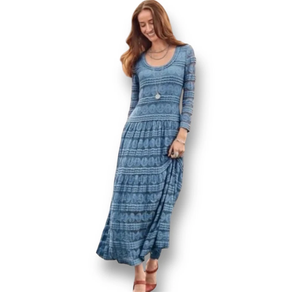 Maxi Vestido Sundance Sauce Encaje Azul Polvoriento Romántico Boho Pradera Talla Grande Foto 1 de 4
