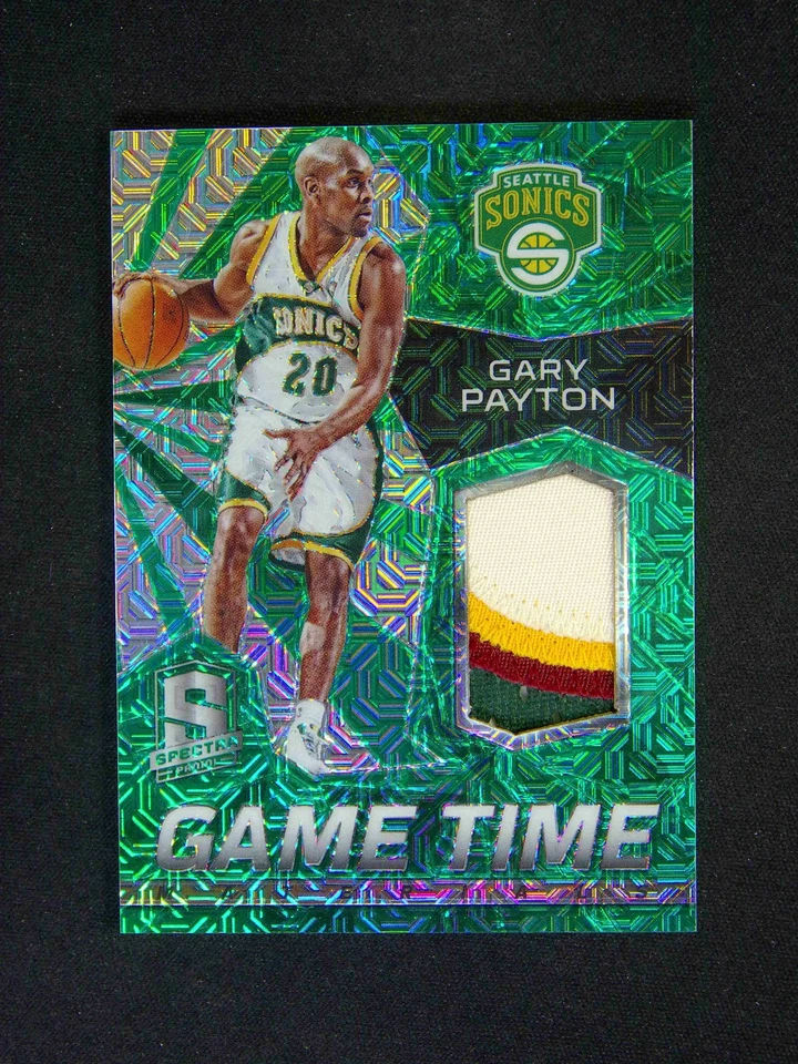 2015-16 Panini Spectra Gary Payton #38 Game Time Patch Green Mojo /5 - Image 1 of 2