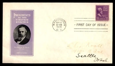 Mayfairstamps US FDC 1938 Rutherford B Hayes First Day Cover aau_88695 - Image 1 of 2