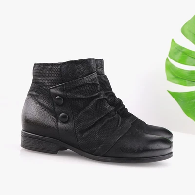 Botas para mujer Miz Mooz Sallie talla 43 11,5 AMPLIAS botín de cuero negro acanalado plano Foto 1 de 4