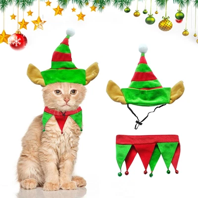 Christmas Pet Elf Costume Outfit Red Green Gnome Tutu Hat Small Medium Dog Cat - Image 1 of 4