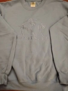 GILDAN Sz.M  Baby Blue "Destin, FL. W/Palm Trees Embroidered Front PO Sweatshirt - Picture 1 of 8