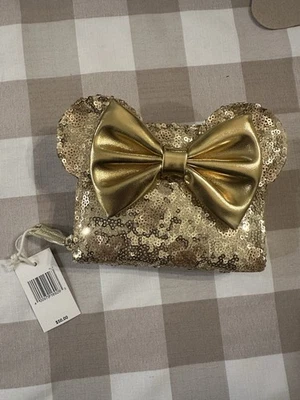 Cartera Loungefly Dorada Orejas y Lazo Lentejuelas Orejas Minnie Mouse Exclusiva de los Parques Disney Nueva con Etiquetas Foto 1 de 3