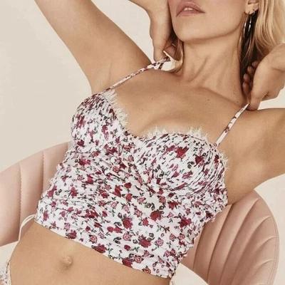For Love & Lemons Elegante Blanco Floral Bustier Melrose Encaje Recorte Acanalado Recorte Grande Foto 1 de 4