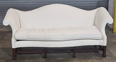 Southwood Mahogany Chippendale Style Sofa Marlborough Legs Cream Polk Dot Fabric - Image 1 of 4