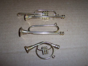 Brass Miniature Musical Instruments, Christmas ornaments, Set of 3 - Picture 1 of 2