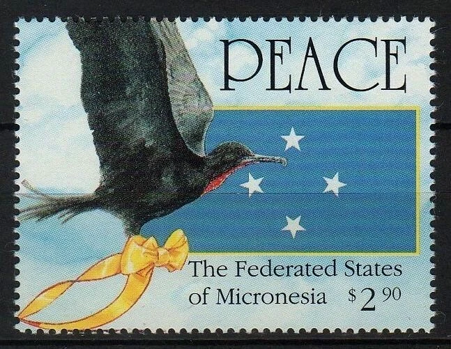 MICRONESIA, SCOTT # 142, MNH FRIGATEBIRD (FRIGATE BIRD) & PEACE FLAG, YEAR 1991 - Image 1 of 1