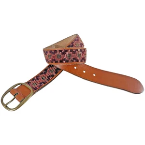 Cintura LUCKY BRAND adulto piccola perline pelle boho marrone marrone fibbia ottone sud-ovest - Foto 1 di 9