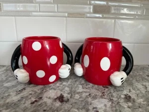 Disney Galerie Red Ceramic Mickey and Minnie Mouse Body Arms Pants Mugs Set of 2 - Picture 1 of 2