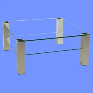 BRC1026 Couchtisch Klarglas 90x90x49cm Rollen Klarglas-Ablage Edelstahlstollen - Bild 1 von 3