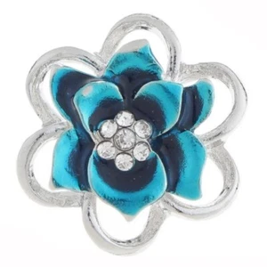 Snaps Jewelry Flower Blue Enamel Gold Plated 18-20mm Fits Ginger Charms Items - Picture 1 of 7