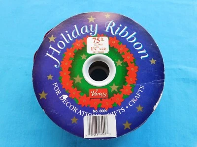 RIBBON HOLIDAY VARIETY BRAND 75 FEET X 1" 5/8" NEW ON SPOOL VELVET RED - Image 1 of 2
