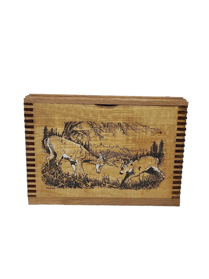 Evans Sports Fighting Whitetail Deer Stag Buck Solid Pine Ammo Bo.5x9x10.12"