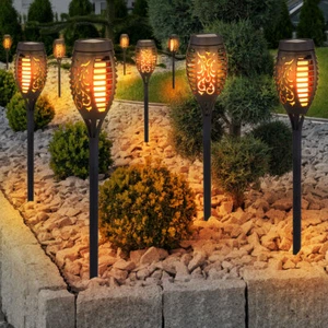 9x LED Solar Garten Steck Leuchte Feuereffekt Fackeln Außen Deko Terrassen Lampe - Bild 1 von 8