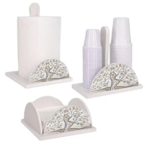 Set 3 pz Porta Bicchieri Tovaglioli e Rotolo legno white ALBERO ABBRACIO Cucina - Foto 1 di 8