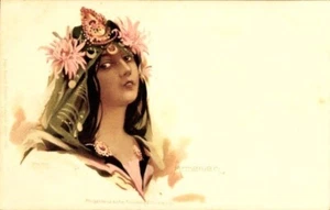 ARMENIAN Beauty Artist Postcard Chromo-Litho c.1899;  Headdress, Pristine Cond. - Bild 1 von 2