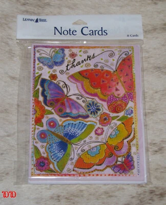 LEANIN TREE Thanks Butterfly~Laurel Burch #35678~8 Notecards~Color Blank Inside~ - Image 1 of 3