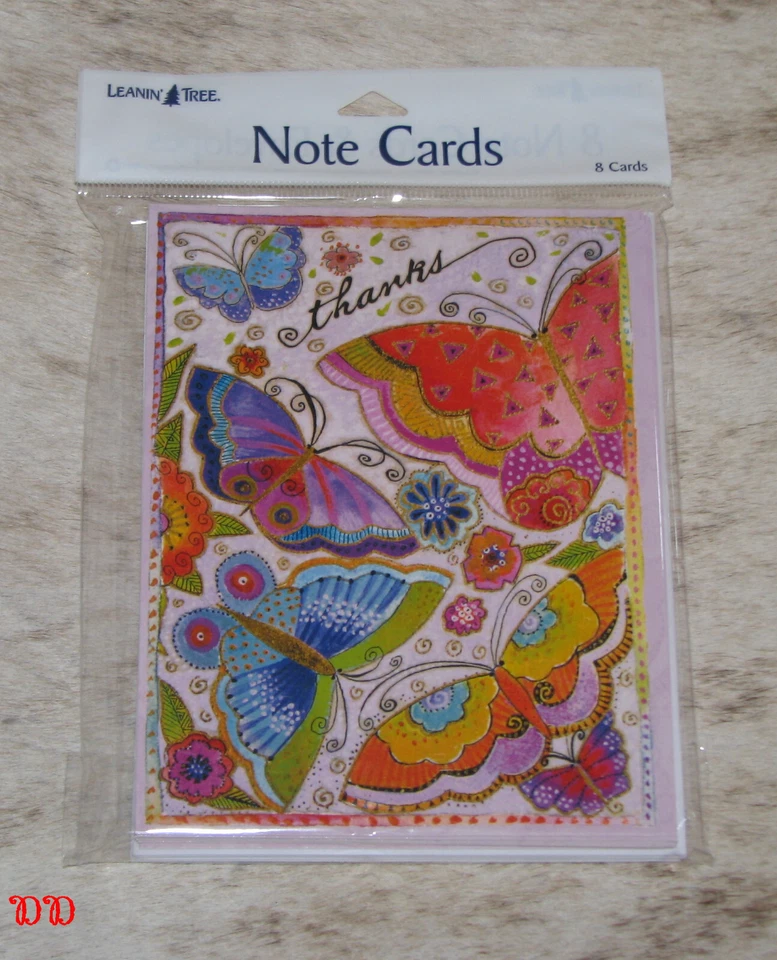 LEANIN TREE Thanks Butterfly~Laurel Burch #35678~8 Notecards~Color Blank Inside~ - Image 1 of 3
