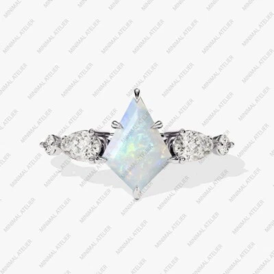 Opal White Topaz Gemstone CZ Ring Sterling Stackable 925 Silver Plated Gift For  - Image 1 of 4