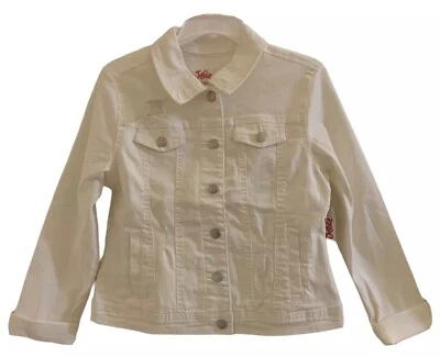 Chaqueta de mezclilla Justice Girls blanca 14/16 desgastada botones delanteros bolsillos Foto 1 de 4
