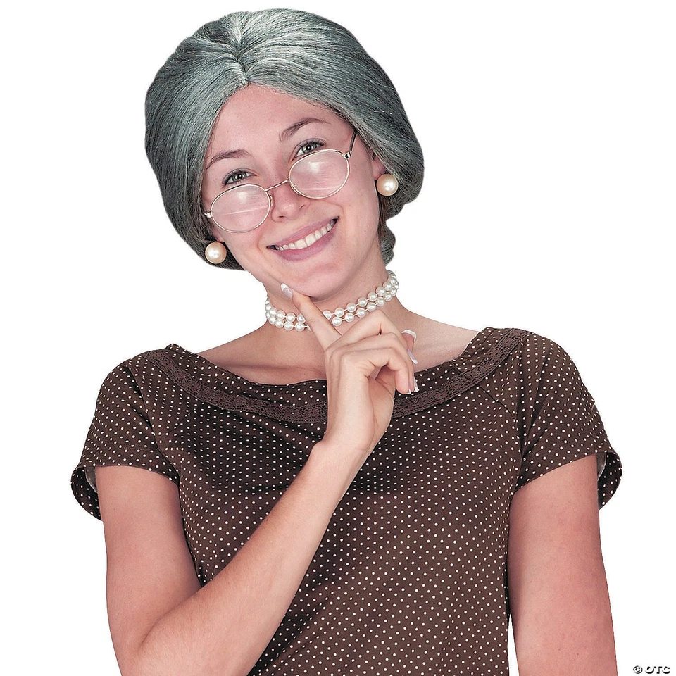 Grandma Granny Old Lady Bun Grey Wig Costume Fw9259
