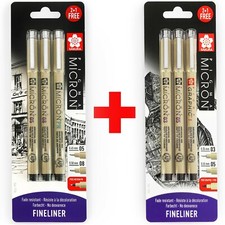 6 X Sakura Pigma Micron Fineliner Stylos - 0.3 /0.5mm /Graphique+ 0.5 / 0.8mm /