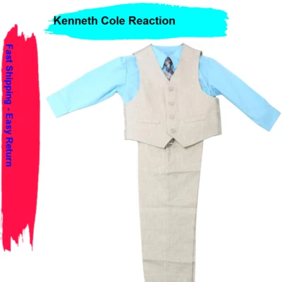 Kenneth Cole Reaction Conjunto de Traje Pantalones de 4 Piezas para Niños, Caqui/Azul, 2T Foto 1 de 2