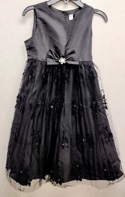 Vestido Niñas Talla 10 Negro Sin Mangas Corbata/Botones Espalda Fiesta de Pascua Foto 1 de 3