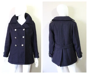 Vtg 60s I. Magnin Navy Wool Belted Double Breasted Pea Coat Trench Sailor - Picture 1 of 9