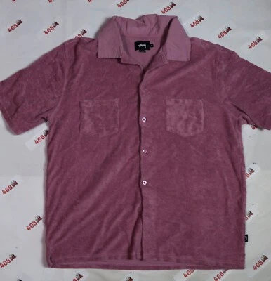 Camisa de terciopelo Stussy para hombre XL rosa con botones Foto 1 de 4