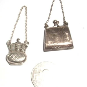 Paar Vintage geätztes Sterlingsilber Öffnung Handtasche Halskette Anhänger 0,8" x 2" lang - Bild 1 von 8