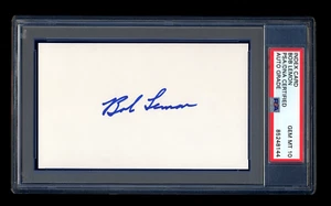 BOB LEMON SIGNED INDEX CARD PSA/DNA AUTOGRAPHED HOF 1948 INDIANS WSC GEM MINT 10 - Picture 1 of 1