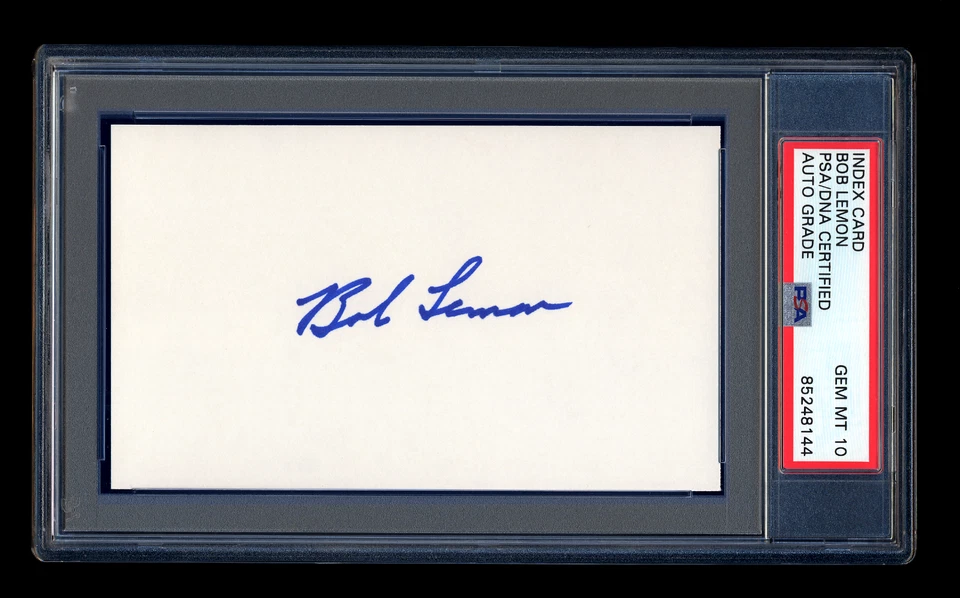 BOB LEMON SIGNED INDEX CARD PSA/DNA AUTOGRAPHED HOF 1948 INDIANS WSC GEM MINT 10 - Image 1 of 1