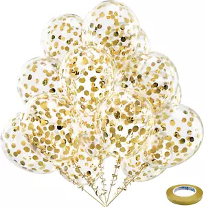 Gold Confetti Latex Party Balloons - 60 Pack 12 Inch Helium Gold Confetti Balloo - Picture 1 of 8